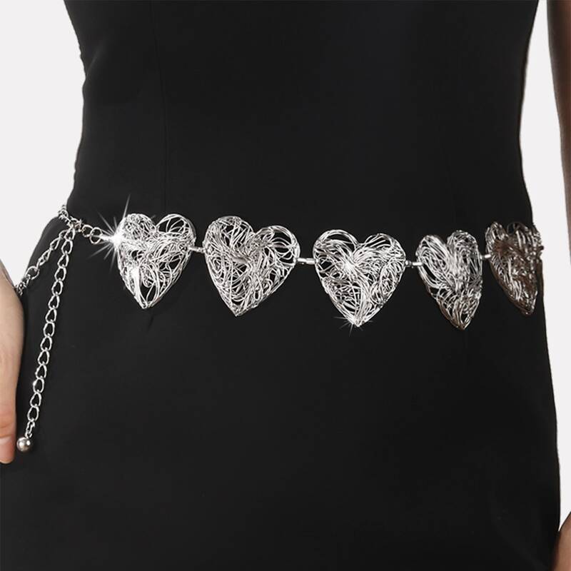 

Heart Decor Chain Belt, Silver
