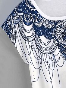 SHEIN LUNE Camiseta con estampado de dibujo de manga murciélago - Azul y blanco - Ver 3