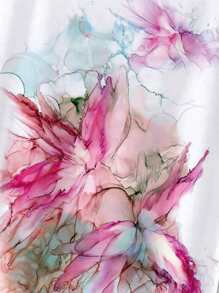 SHEIN LUNE Plus Floral Print Batwing Sleeve Tee - White - View 5