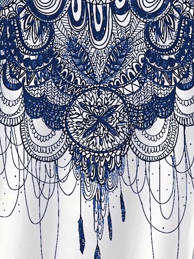 SHEIN LUNE Plus Graphic Print Batwing Sleeve Tee - Blue and White - View 4