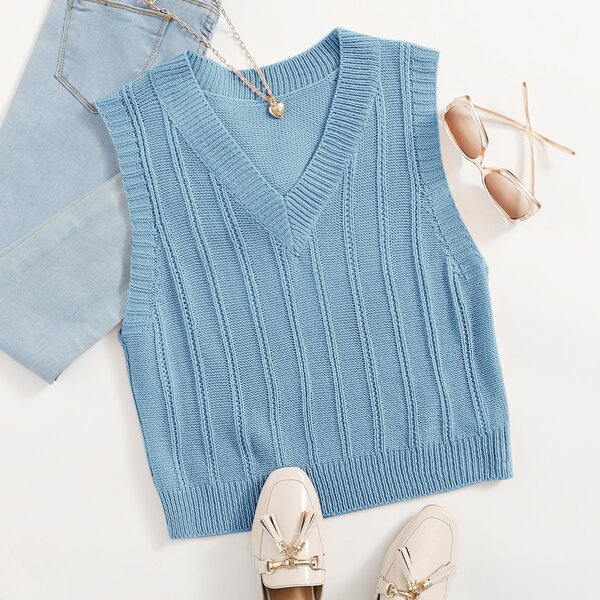 

Ribbed Knit Sweater Vest, Baby blue