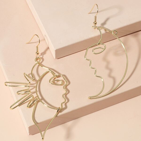 

Hollow Out Moon & Sun Drop Earrings, Gold