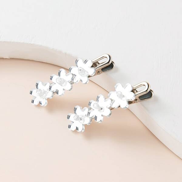 

2pcs Flower Decor Hair Clip, Silver