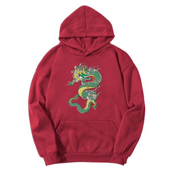 

Chinese Dragon Graphic Drop Shoulder Thermal Lined Hoodie, Burgundy