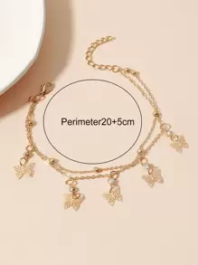 Rhinestone & Butterfly Charm Layered Anklet - Yellow Gold - View 4