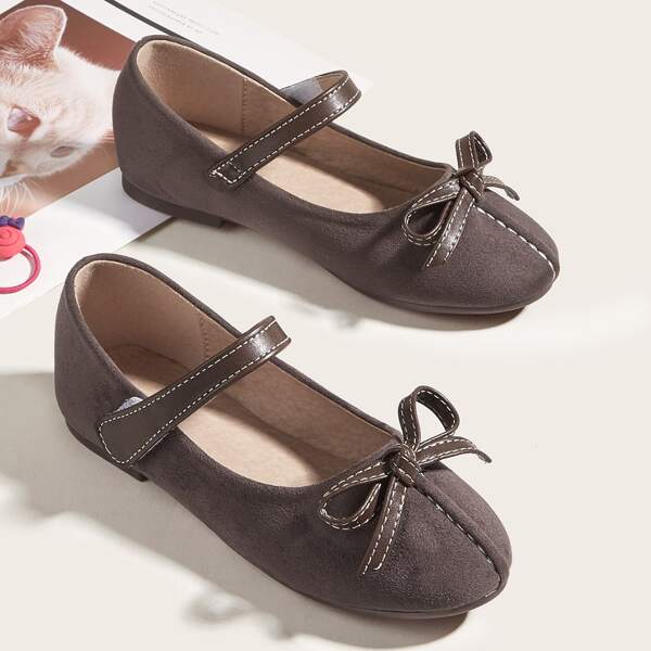 

Toddler Girls Suede Bow Decor Velcro Strap Flats, Chocolate brown