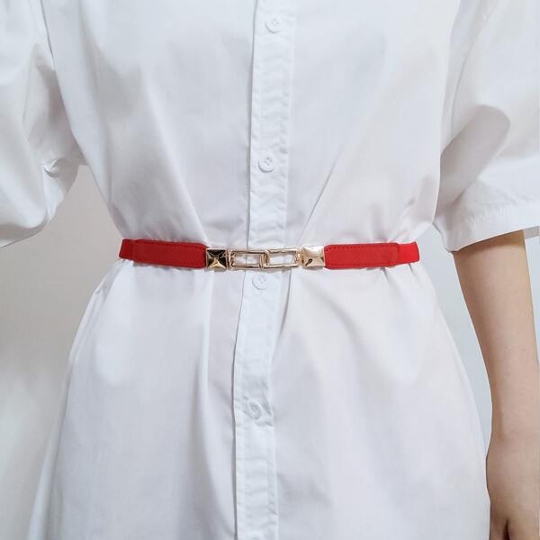 

Metal Buckle Corset Belt, Red