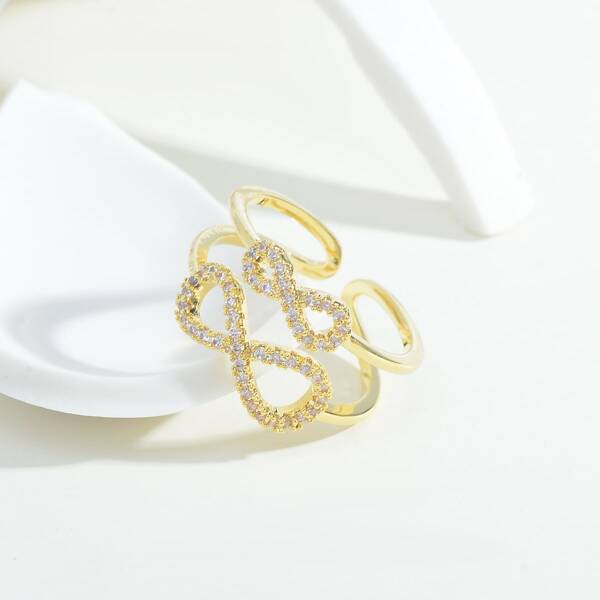 

14K Gold Plated Zircon Infinity Decor Cuff Ring