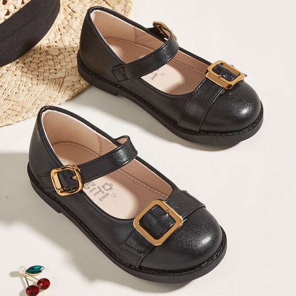

Girls Buckle Decor Mary Jane Flats, Black