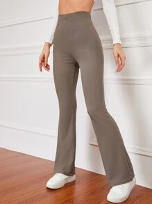 INAWLY High Waist Flare Leg Trousers - Mocha Brown - View 3