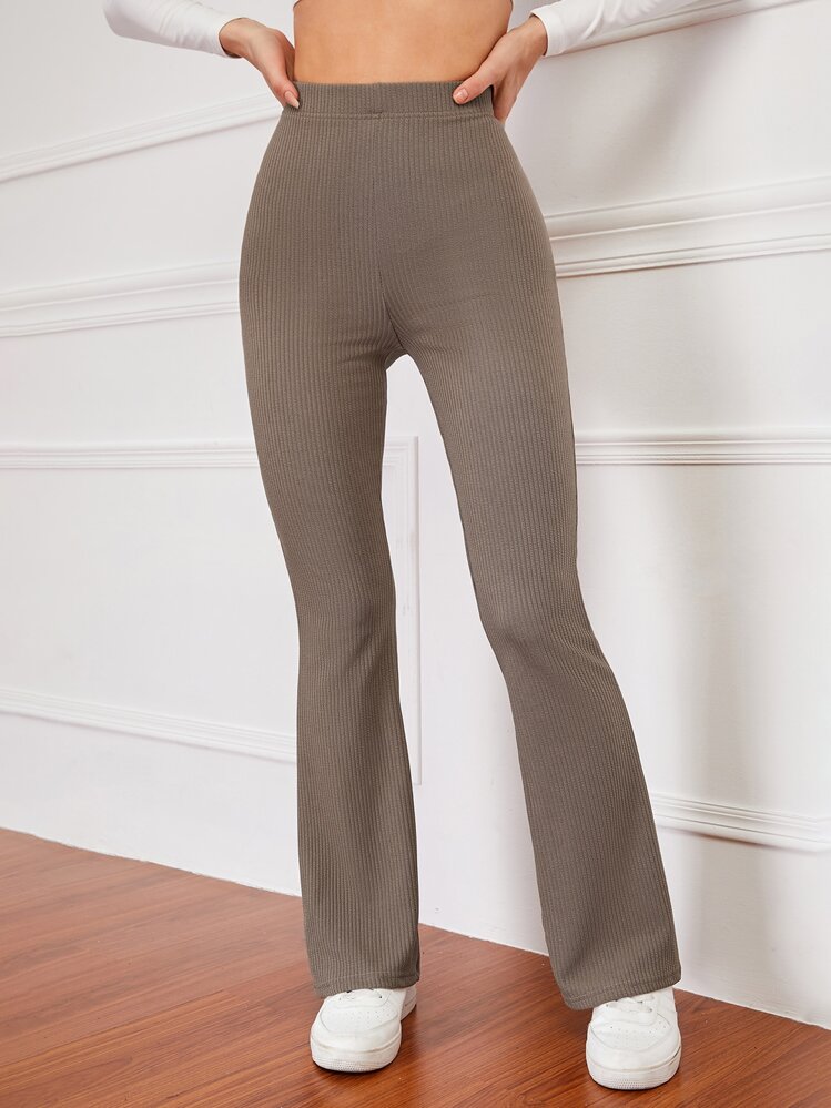 INAWLY High Waist Flare Leg Trousers - Mocha Brown - View 5