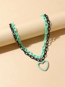 1 chiếc vòng cổ hình trái tim bằng nhựa pha trộn nhiều màu thanh lịch và hợp thời trang, phù hợp cho phụ nữ thường ngày, tiệc tùng, đi nghỉ - Nhiều màu - Xem 1