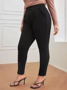 SHEIN Essnce Plus Solid High Waist Skinny Trousers - Black - View 1
