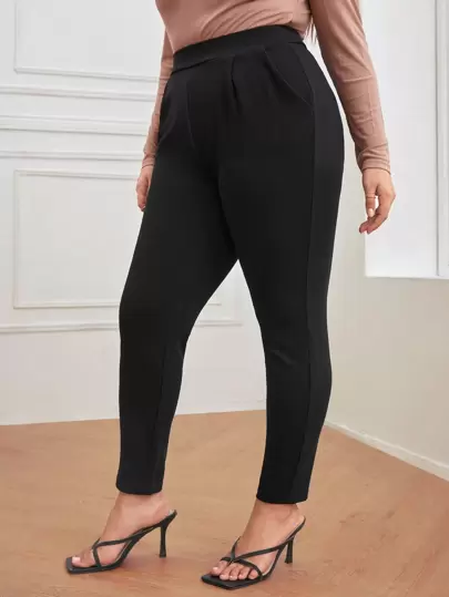 SHEIN Essnce Plus Solid High Waist Skinny Trousers