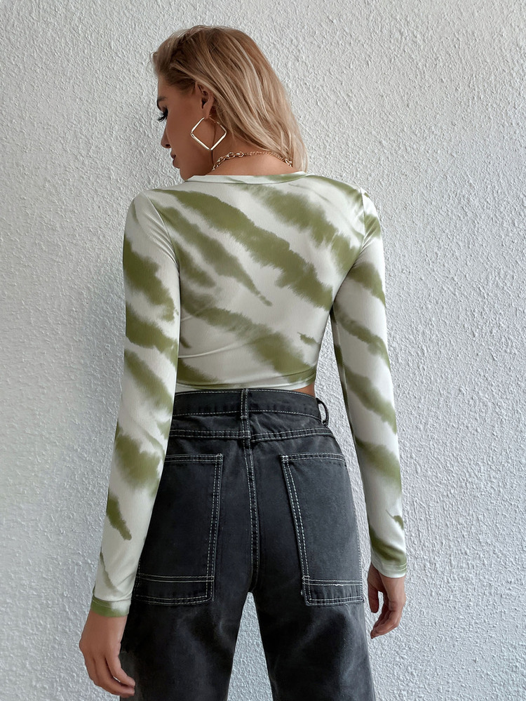 SHEIN Allurite Áo thun Cà vạt nhuộm Giải trí - màu xanh lá - Xem 2