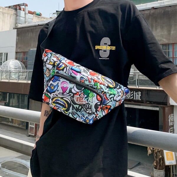 

Men Graffiti Graphic Fanny Pack, Multicolor