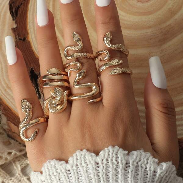 

7pcs Snake Design Ring, Gold