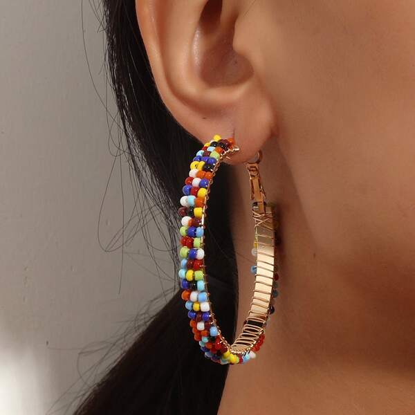 

Beaded Hoop Earrings, Multicolor