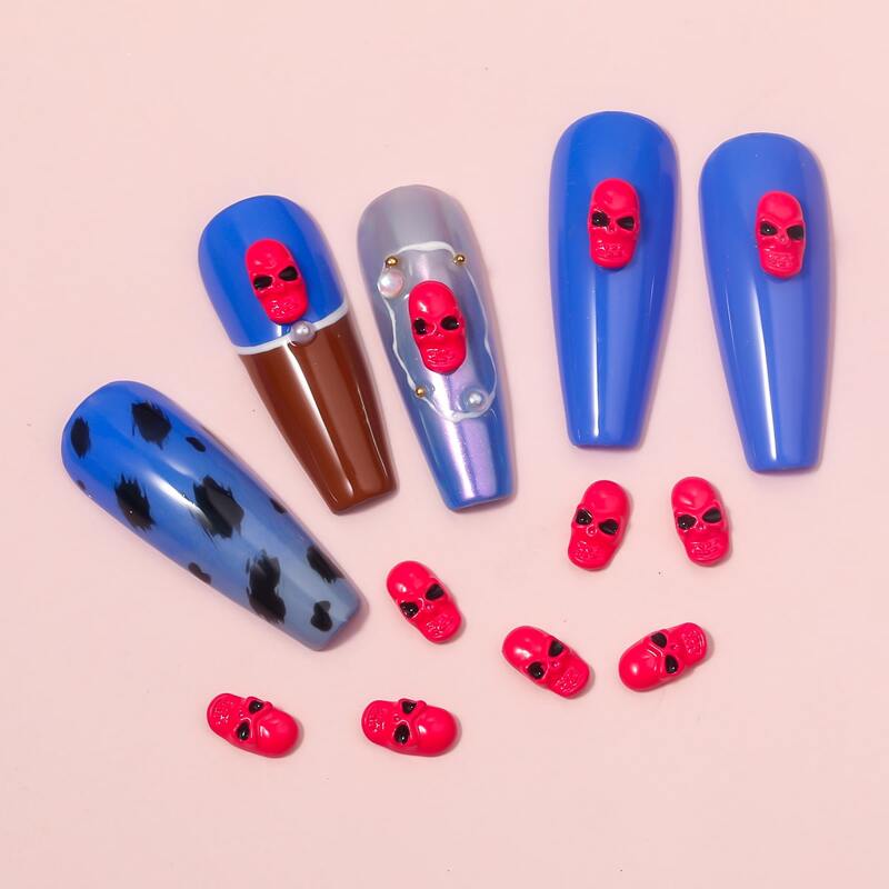 

10pcs Skull Design Nail Art Decoration, Red