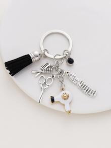 Tijeras de estilista, peine, secador de pelo, llavero con borla - Regalo para estilista, diseñador de cabello, elegante accesorio para bolso - Blanco - Ver 3