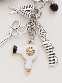 Tijeras de estilista, peine, secador de pelo, llavero con borla - Regalo para estilista, diseñador de cabello, elegante accesorio para bolso - Blanco - Ver 4