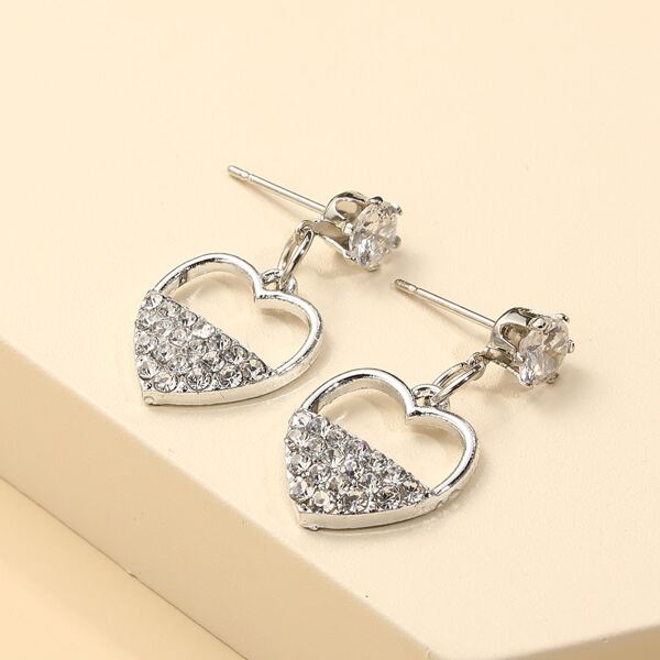 

Rhinestone Decor Heart Drop Earrings, Silver