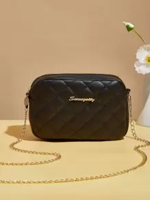 Mini Letter Graphic Quilted Square Bag - Black - View 1