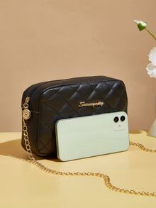 Mini Letter Graphic Quilted Square Bag - Black - View 2