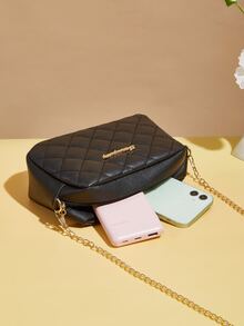 Mini Letter Graphic Quilted Square Bag - Black - View 3