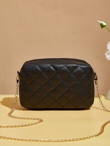 Mini Letter Graphic Quilted Square Bag - Black - View 4