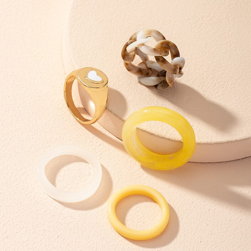 

5pcs Heart & Chain Design Ring, Multicolor