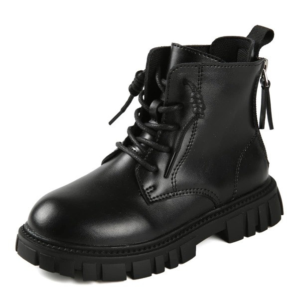 

Girls Minimalist Back Zipper Combat Boots, Black