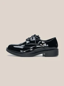 Stitch Decor Lace-up Front Oxfords Shoes - Black - View 2