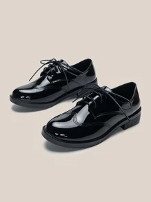 Stitch Decor Lace-up Front Oxfords Shoes - Black - View 4