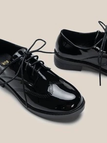 Stitch Decor Lace-up Front Oxfords Shoes - Black - View 5