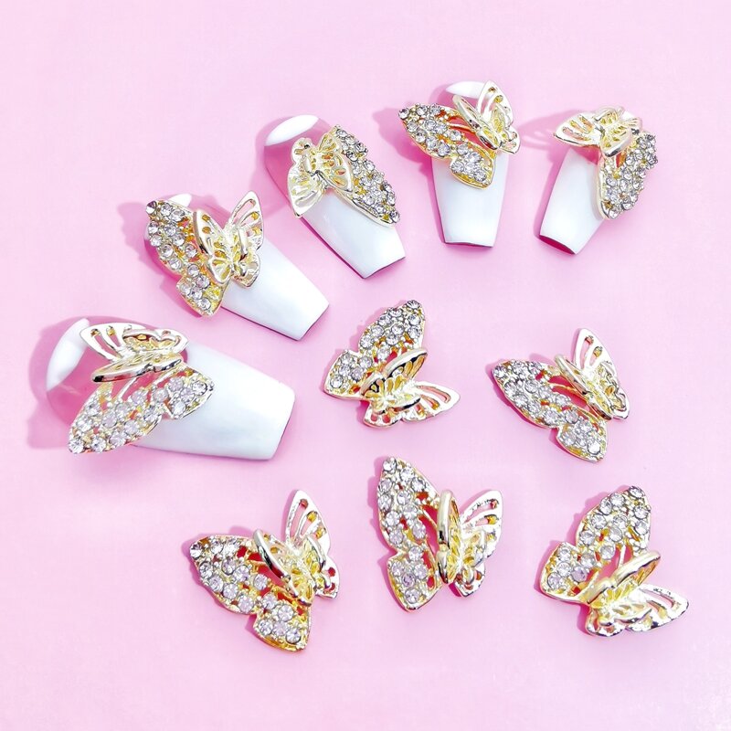 

10pcs Butterfly Shaped Nail Art Decoration, Gold