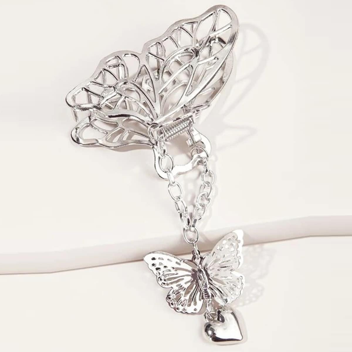 

1pc Butterfly Decor Hair Claw, Silver