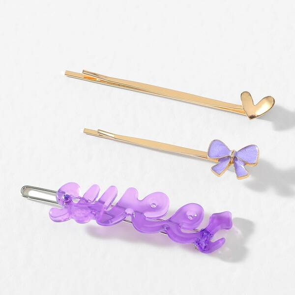 

3pcs Bow & Butterfly Decor Hair Clip, Purple