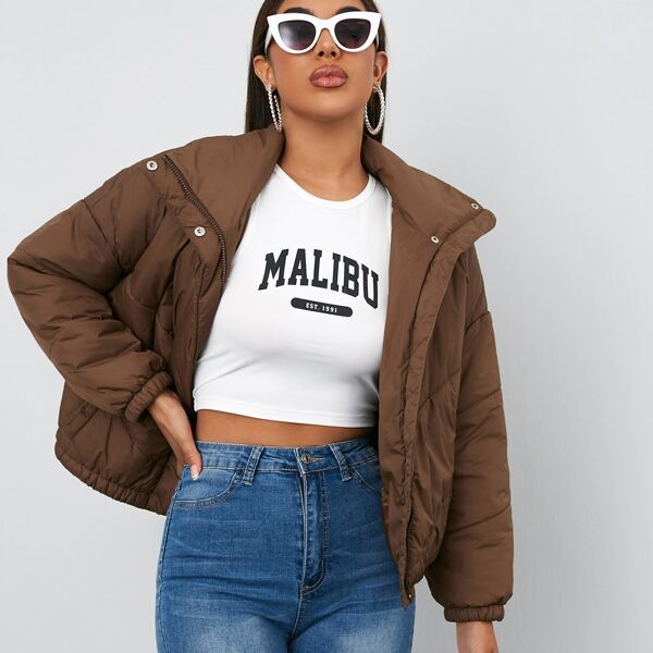 

Drop Shoulder Oversized Winter Coat, Coffee brown
