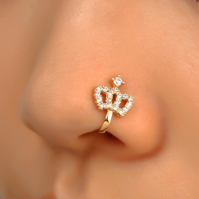 

Rhinestone Decor Nose Ring, Gold