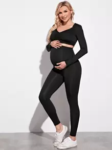 SHEIN Maternity Solid Wide Waistband Leggings