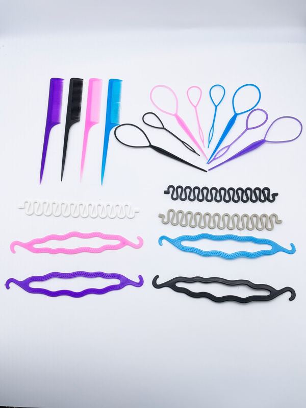 19pcs Hair Braiding Tool, Diy Hair Styling Tool Kit Updo Ponytail Maker Accessories Topsy Hair