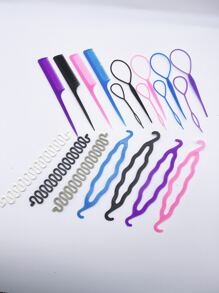 Herramienta para trenzar el cabello de 19 piezas, kit de herramientas de peinado para el cabello Diy, accesorios para hacer cola de caballo, kit de trenzas para el cabello Topsy,herramientas para el cabello - Multicolor - Ver 2