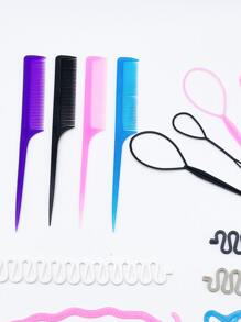 Herramienta para trenzar el cabello de 19 piezas, kit de herramientas de peinado para el cabello Diy, accesorios para hacer cola de caballo, kit de trenzas para el cabello Topsy,herramientas para el cabello - Multicolor - Ver 3