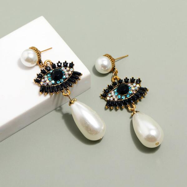 

Rhinestone Eye Design Drop Earrings, White