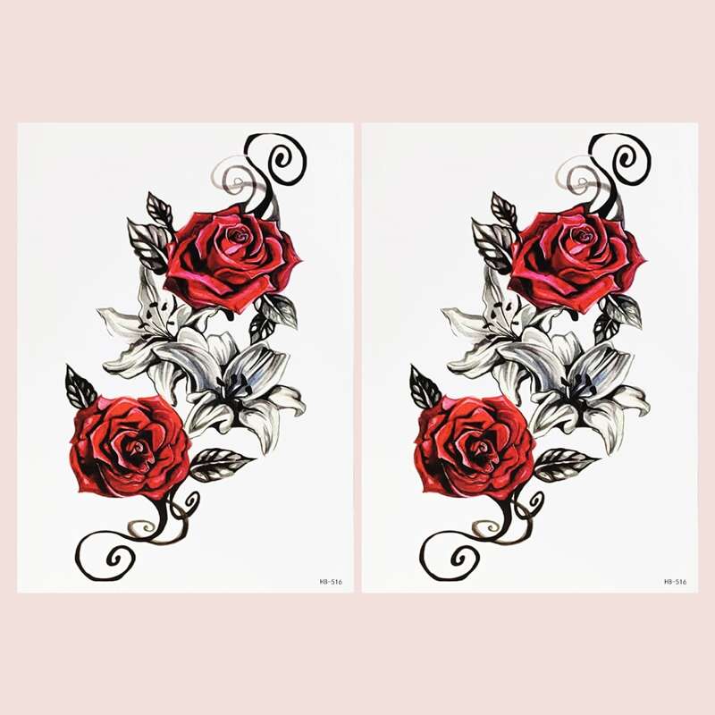 

2sheets Rose Pattern Tattoo Sticker, Multicolor