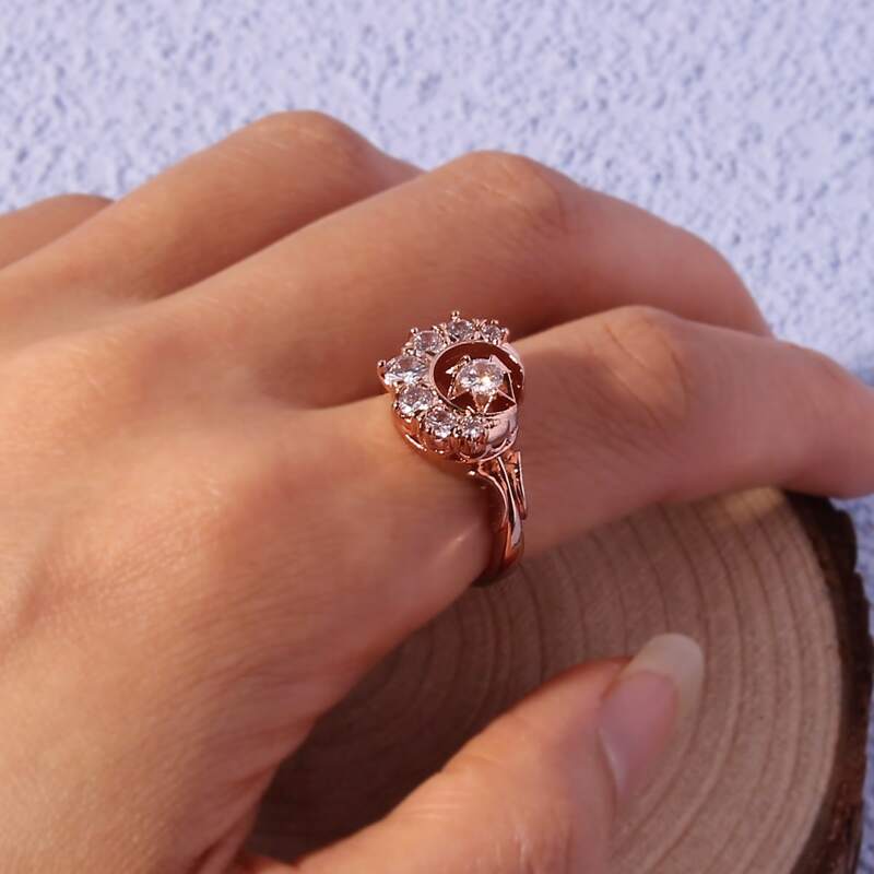 

1pc Rhinestone Ring, Rose gold