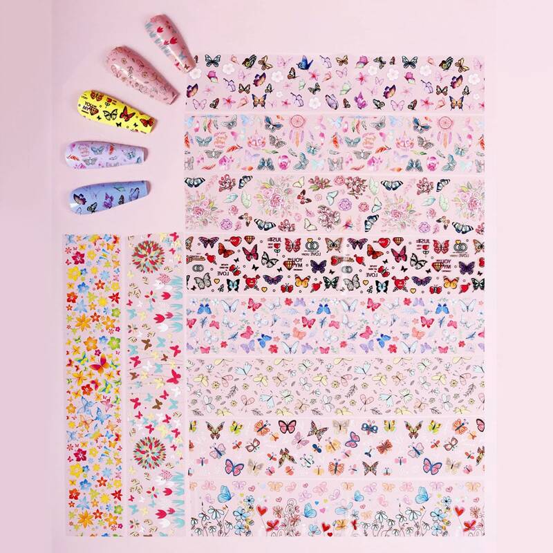 

10sheets Butterfly & Flower Pattern Nail Art Sticker, Multicolor