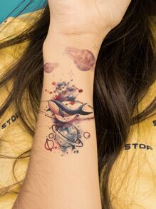 6pcs Floral & Snake Pattern Tattoo Sticker - Multicolor - View 6