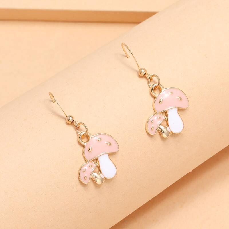 

Mushroom Drop Earrings, Baby pink